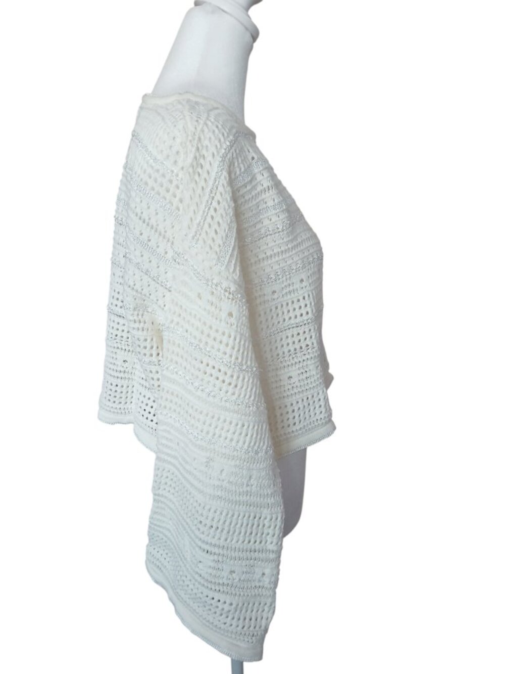 CENY cream cotton blend cropped pullover lacy sweater wide sleeves size M